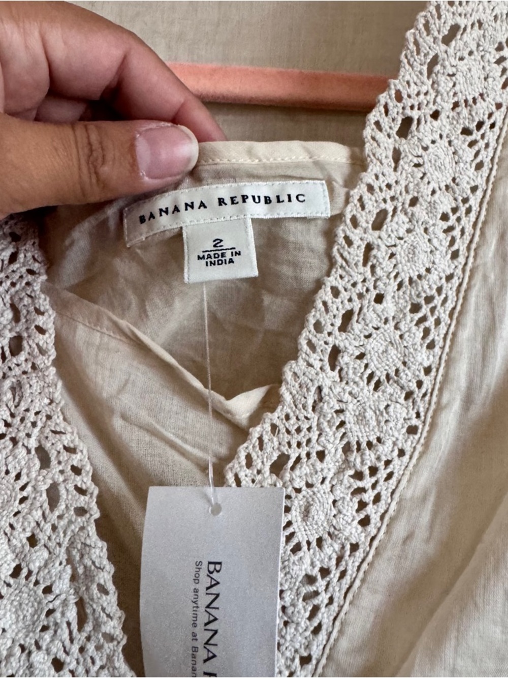 Banana Republic Cream Lace-Trim Wrap Blouse - Picture 3 of 4